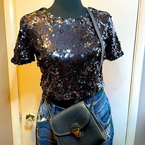 Blue Sequin Crop Top